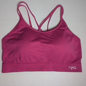 Rykä Sports Bra Seamless Strappy Back Size XL Pink Removable Pads Yoga Gym EUC